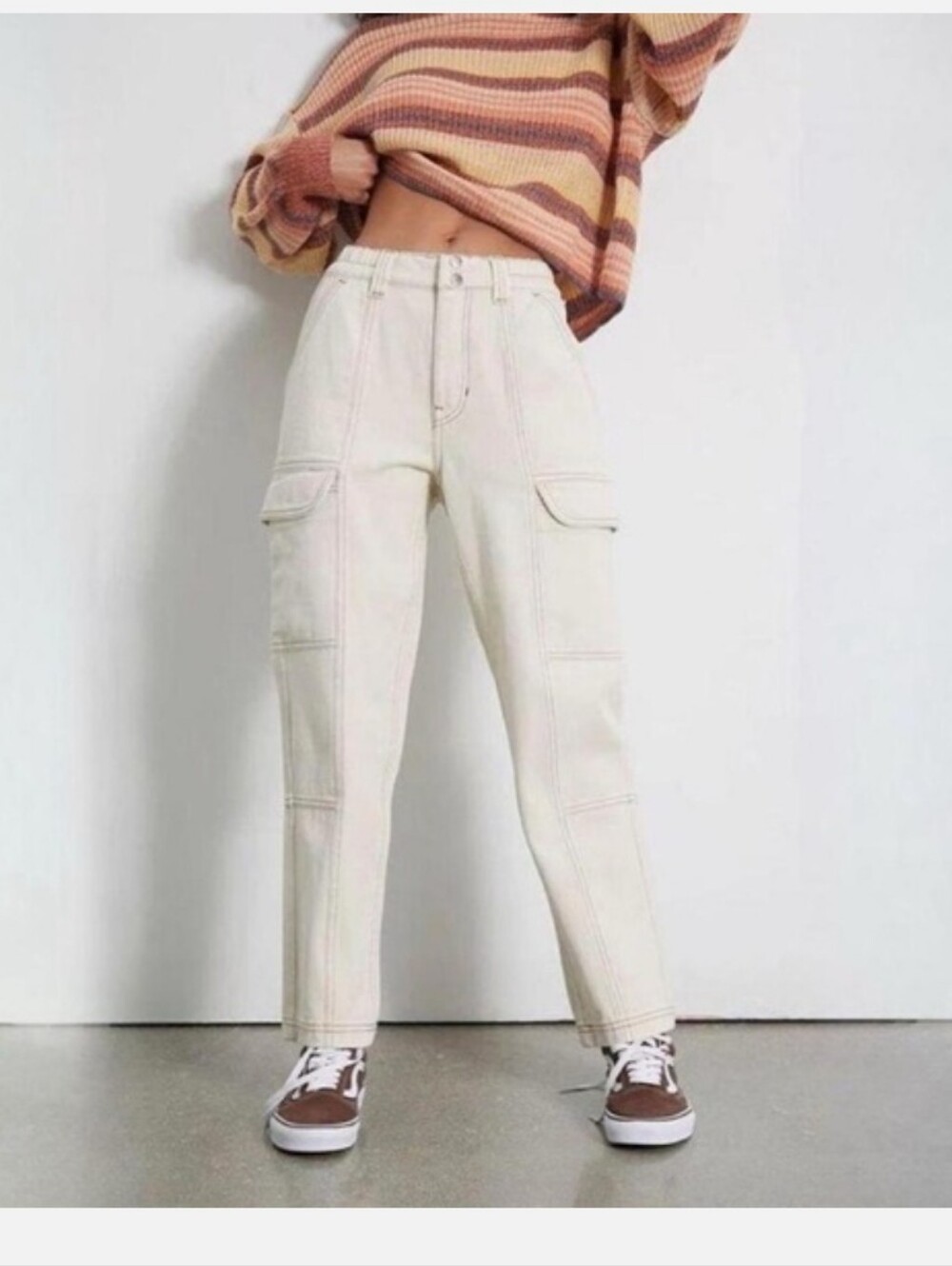 PacSun Cream Straight-Leg Cargo Jeans